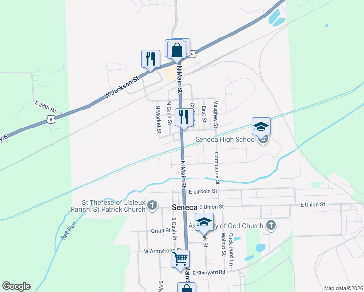 map of restaurants, bars, coffee shops, grocery stores, and more near in Seneca