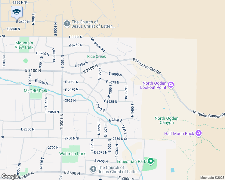map of restaurants, bars, coffee shops, grocery stores, and more near 2978 North 1300 East in Ogden