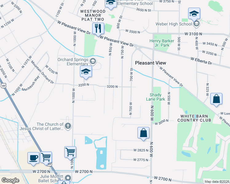 map of restaurants, bars, coffee shops, grocery stores, and more near 3135 North 825 West in Pleasant View