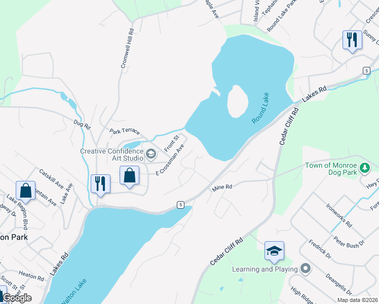 map of restaurants, bars, coffee shops, grocery stores, and more near 34 Frances Lane in Monroe