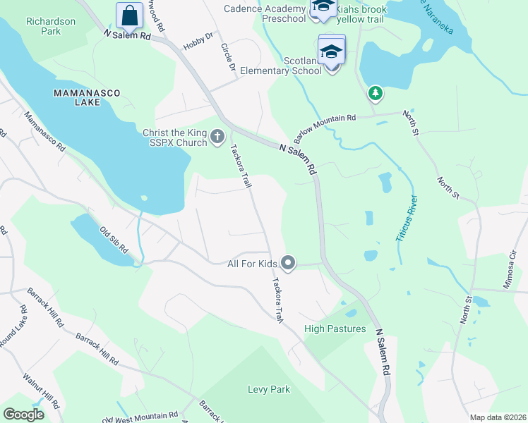 map of restaurants, bars, coffee shops, grocery stores, and more near 180 Tackora Trail in Ridgefield