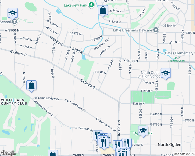 map of restaurants, bars, coffee shops, grocery stores, and more near 221 East 2900 North in Ogden