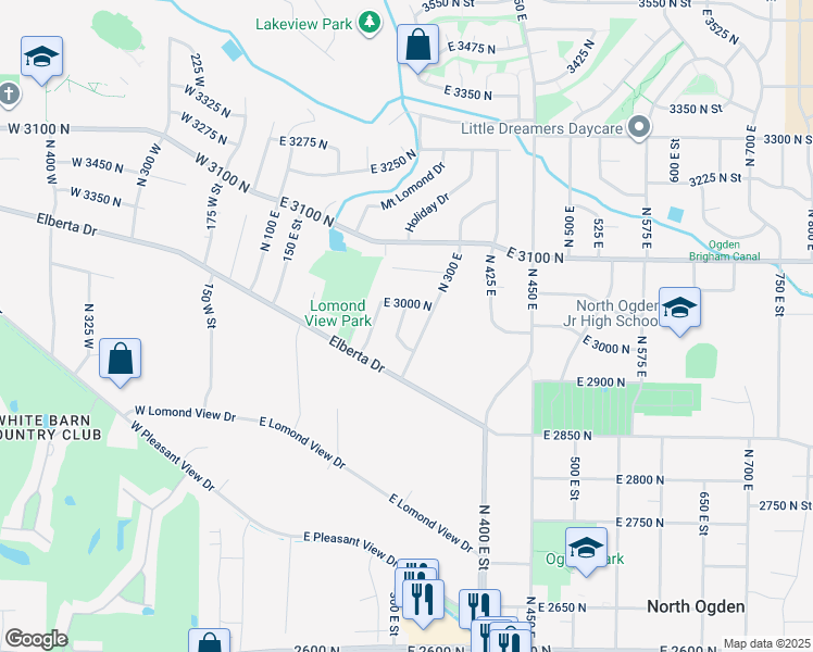 map of restaurants, bars, coffee shops, grocery stores, and more near 242 East 2900 North in Ogden