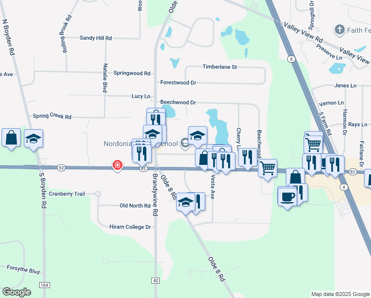 map of restaurants, bars, coffee shops, grocery stores, and more near 73 Leonard Avenue in Northfield