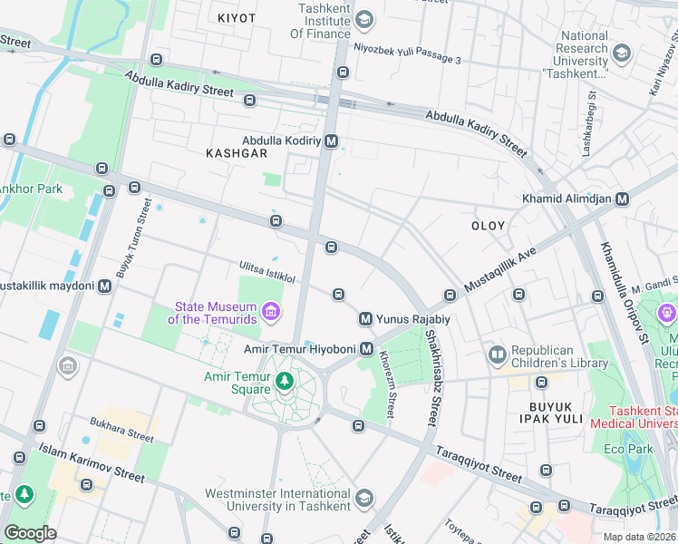 map of restaurants, bars, coffee shops, grocery stores, and more near 2 Shahrisabz ko'chasi in Тоshkent