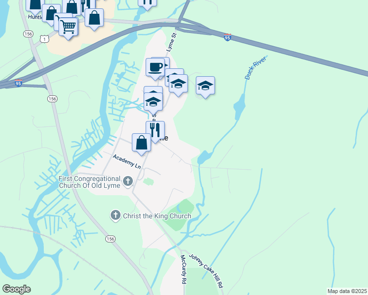 map of restaurants, bars, coffee shops, grocery stores, and more near 12 Library Lane in Old Lyme