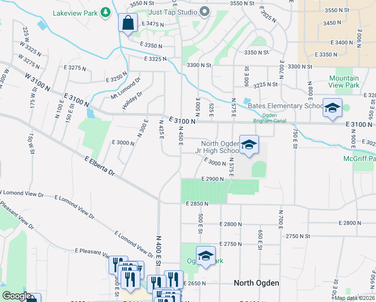 map of restaurants, bars, coffee shops, grocery stores, and more near in North Ogden