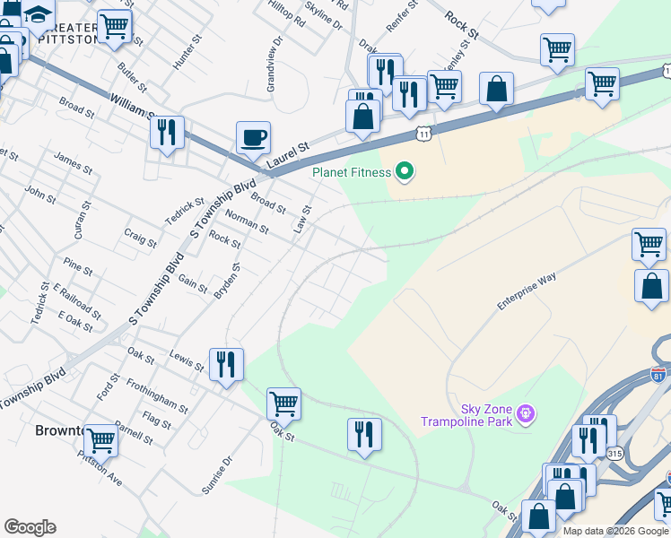 map of restaurants, bars, coffee shops, grocery stores, and more near 6 Poole St in Pittston