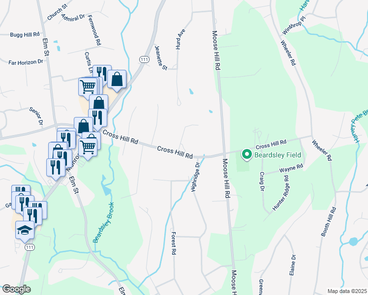 map of restaurants, bars, coffee shops, grocery stores, and more near 15 Bob White Terrace in Monroe