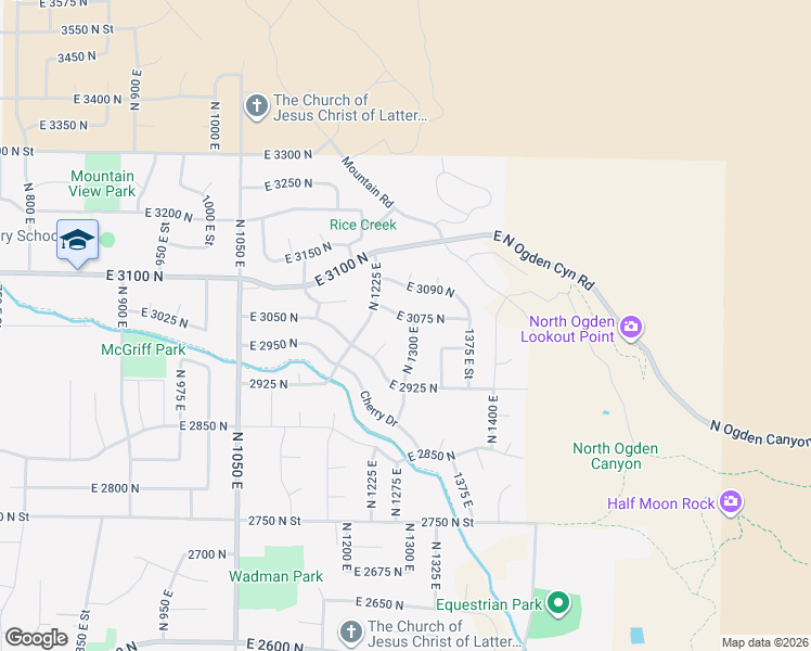 map of restaurants, bars, coffee shops, grocery stores, and more near 3065 North 1300 East in Ogden
