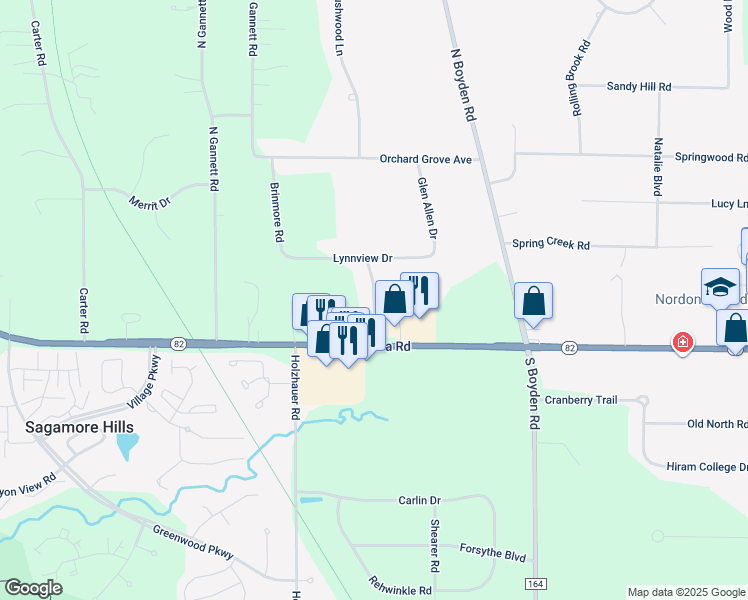 map of restaurants, bars, coffee shops, grocery stores, and more near Sagamore Hills Boulevard in Summit County
