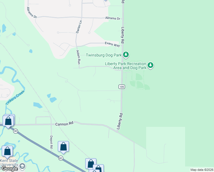 map of restaurants, bars, coffee shops, grocery stores, and more near 9300 Liberty Road in Twinsburg