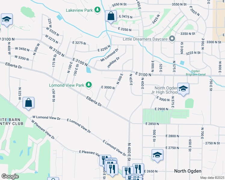 map of restaurants, bars, coffee shops, grocery stores, and more near 2999 North 300 East in Ogden