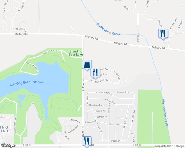 map of restaurants, bars, coffee shops, grocery stores, and more near 6306 North 131st Street in Omaha