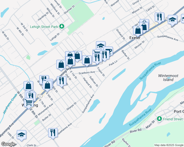 map of restaurants, bars, coffee shops, grocery stores, and more near 234 Sullivan St in Exeter