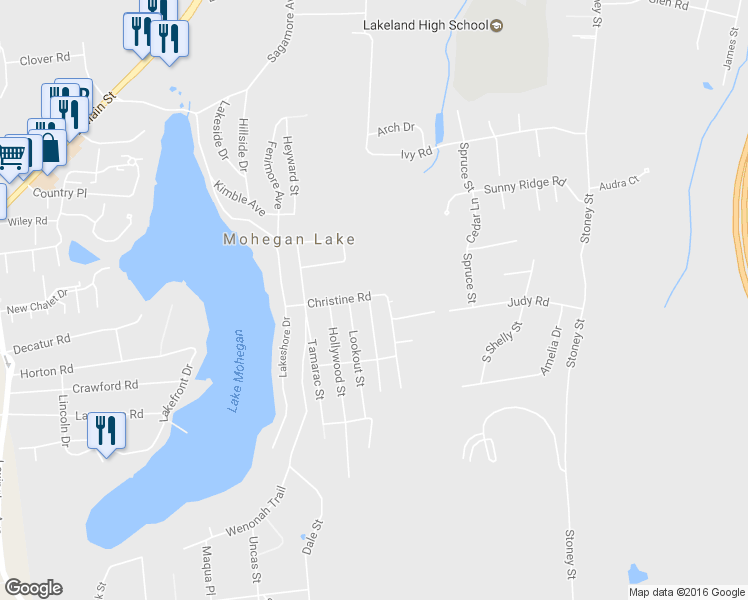 map of restaurants, bars, coffee shops, grocery stores, and more near 3320 Chelsey Street in Mohegan Lake