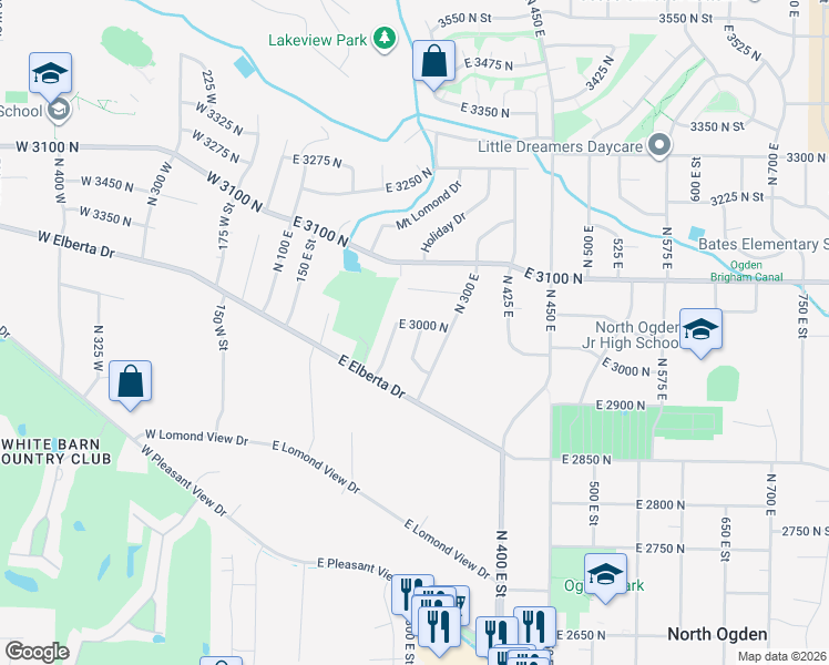 map of restaurants, bars, coffee shops, grocery stores, and more near 221 East 2900 North in Ogden