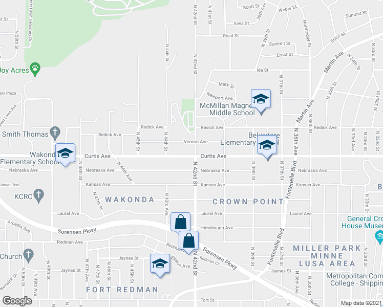 map of restaurants, bars, coffee shops, grocery stores, and more near 6304 North 42nd Street in Omaha