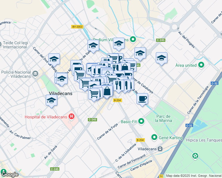 map of restaurants, bars, coffee shops, grocery stores, and more near 8 Plaça Viladecans in Viladecans