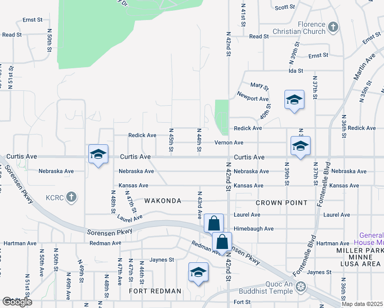 map of restaurants, bars, coffee shops, grocery stores, and more near 4410 Curtis Ave in Omaha