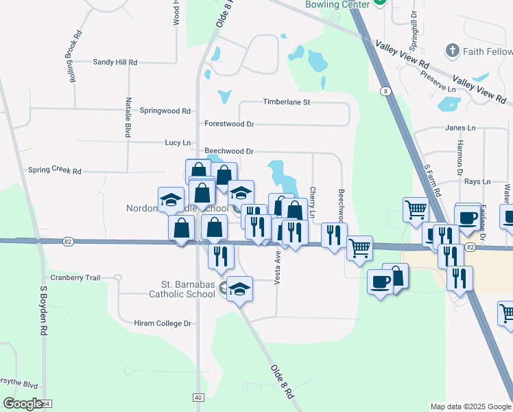 map of restaurants, bars, coffee shops, grocery stores, and more near 73 Leonard Avenue in Northfield