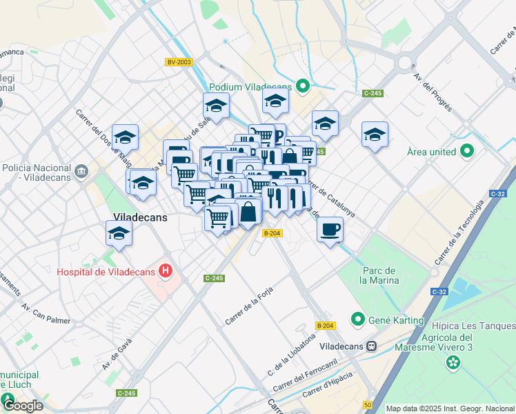 map of restaurants, bars, coffee shops, grocery stores, and more near 8 Plaça Viladecans in Viladecans