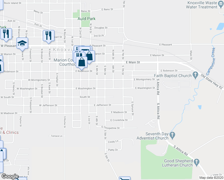 map of restaurants, bars, coffee shops, grocery stores, and more near 514 East Washington Street in Knoxville