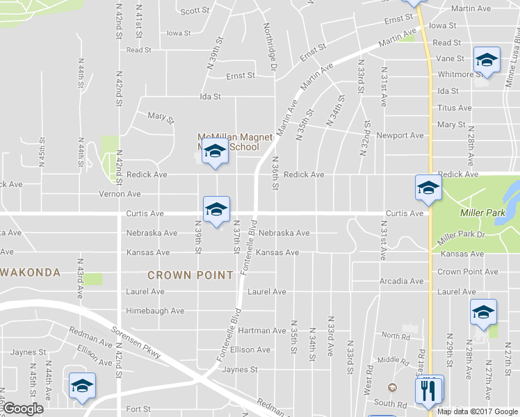 map of restaurants, bars, coffee shops, grocery stores, and more near 3622 Belvedere Blvd in Omaha