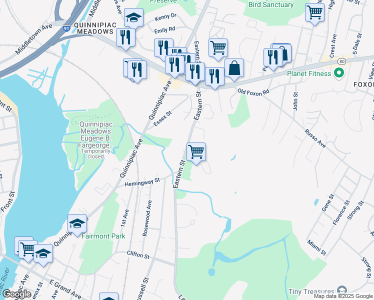 map of restaurants, bars, coffee shops, grocery stores, and more near in New Haven