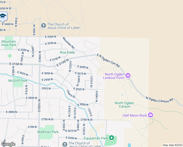 map of restaurants, bars, coffee shops, grocery stores, and more near 1443 East 3090 North in Harrisville