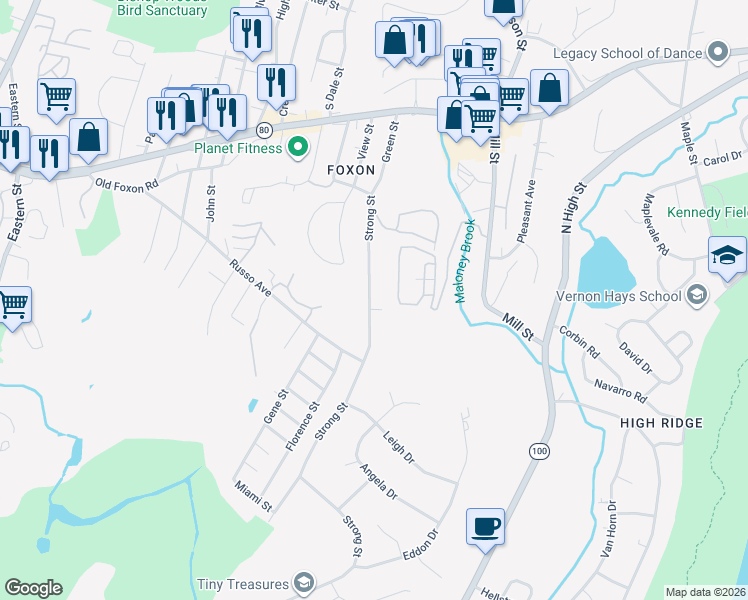 map of restaurants, bars, coffee shops, grocery stores, and more near 441 Strong Street in East Haven