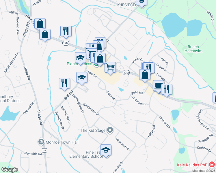 map of restaurants, bars, coffee shops, grocery stores, and more near 40 Lois Lane in Monroe