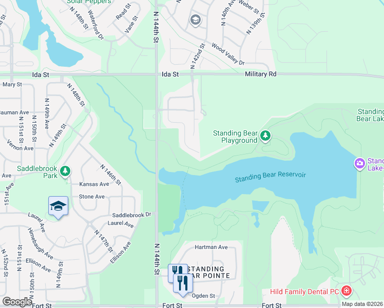 map of restaurants, bars, coffee shops, grocery stores, and more near 6322 North 142nd Avenue in Omaha