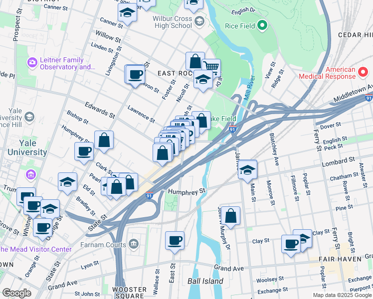 map of restaurants, bars, coffee shops, grocery stores, and more near 1013 State Street in New Haven