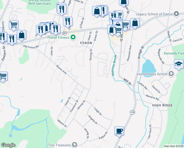 map of restaurants, bars, coffee shops, grocery stores, and more near 441 Strong Street in East Haven
