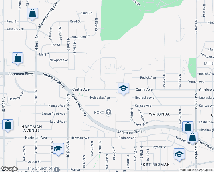 map of restaurants, bars, coffee shops, grocery stores, and more near 6300 North 49th Avenue in Omaha