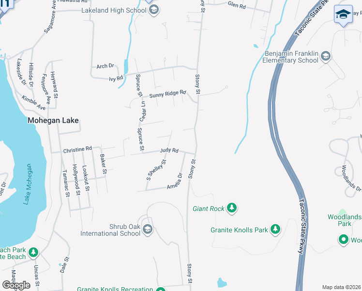 map of restaurants, bars, coffee shops, grocery stores, and more near 1270 Judy Road in Mohegan Lake