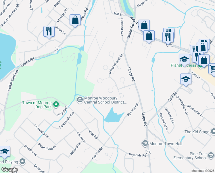 map of restaurants, bars, coffee shops, grocery stores, and more near 16 Roe Circle in Monroe