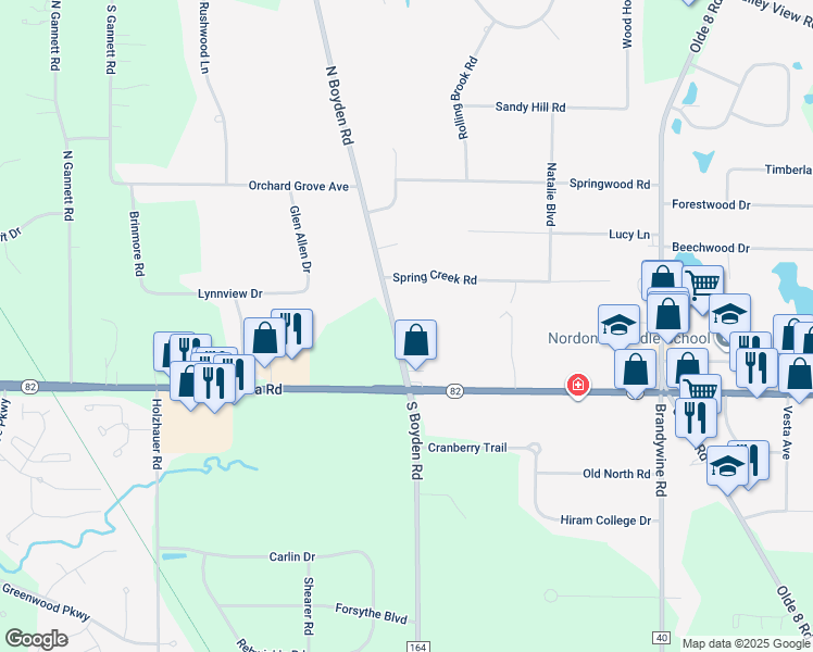 map of restaurants, bars, coffee shops, grocery stores, and more near 7861 North Boyden Road in Northfield