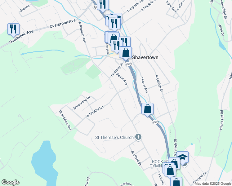 map of restaurants, bars, coffee shops, grocery stores, and more near 80 North Pioneer Avenue in Shavertown