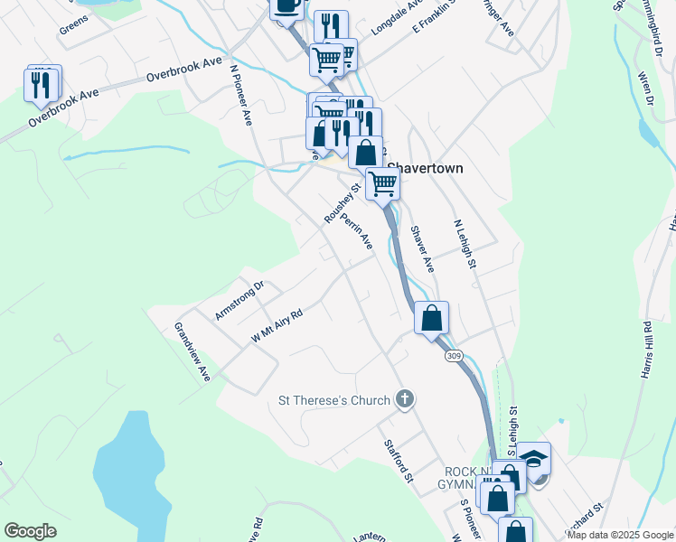 map of restaurants, bars, coffee shops, grocery stores, and more near 80 North Pioneer Avenue in Shavertown