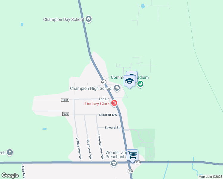 map of restaurants, bars, coffee shops, grocery stores, and more near 5976 Mahoning Avenue in Warren
