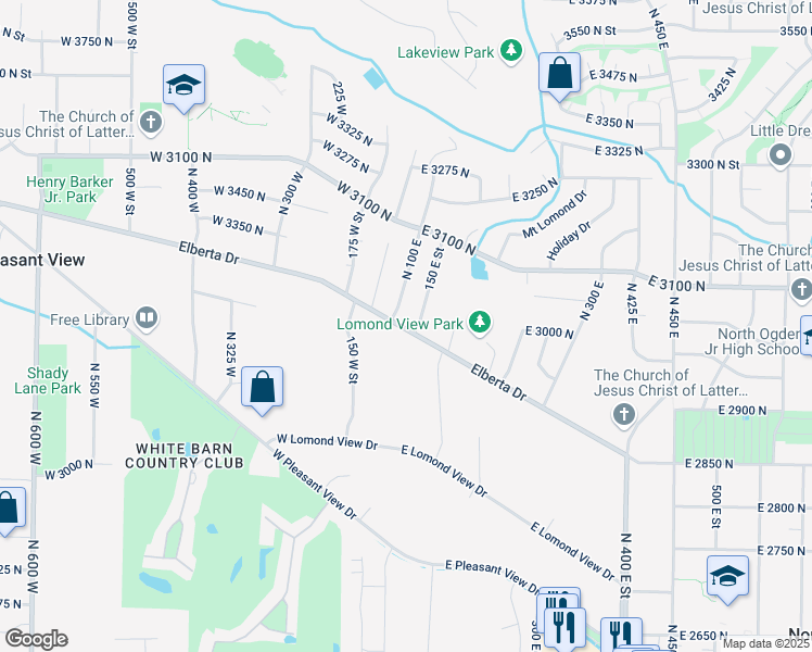 map of restaurants, bars, coffee shops, grocery stores, and more near 2970 150 West Street in Ogden