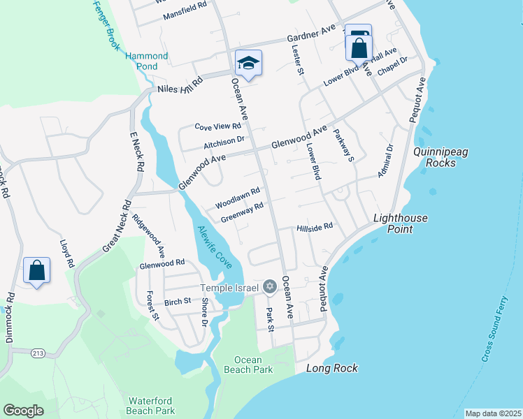 map of restaurants, bars, coffee shops, grocery stores, and more near 22 Greenway Road in New London