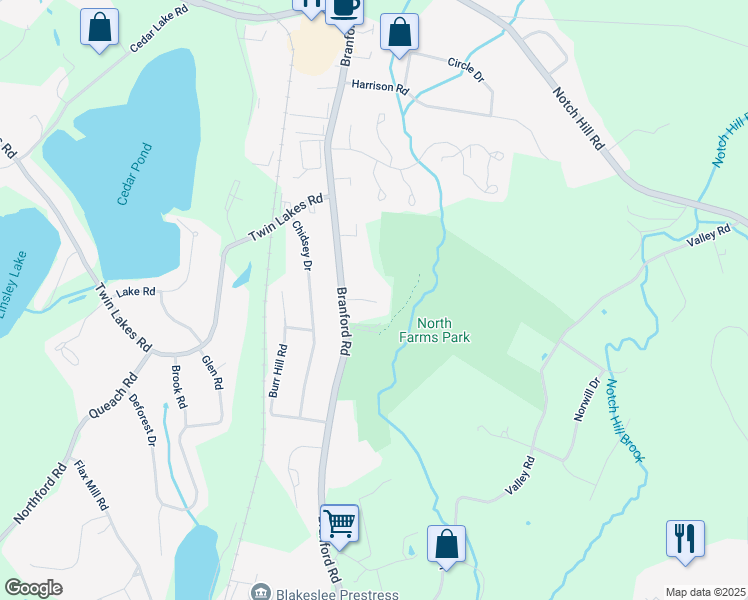 map of restaurants, bars, coffee shops, grocery stores, and more near 167 Branford Road in North Branford