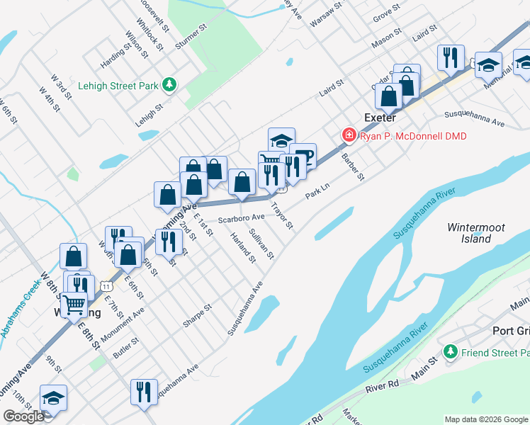 map of restaurants, bars, coffee shops, grocery stores, and more near 234 Sullivan St in Exeter