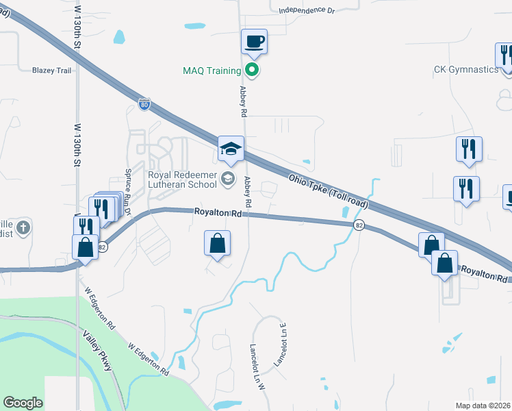 map of restaurants, bars, coffee shops, grocery stores, and more near 11656 Royalton Road in North Royalton