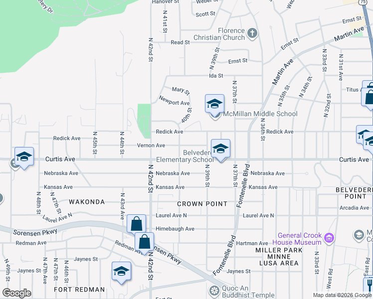 map of restaurants, bars, coffee shops, grocery stores, and more near 3958 Curtis Avenue in Omaha