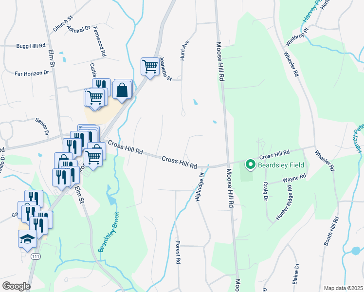 map of restaurants, bars, coffee shops, grocery stores, and more near 15 Bob White Terrace in Monroe
