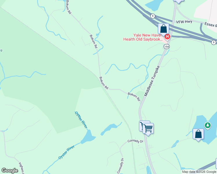 map of restaurants, bars, coffee shops, grocery stores, and more near 36 Bokum Road in Old Saybrook